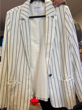 Old Navy Ivory Blazer with Black Pinstripes